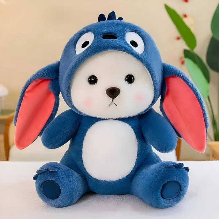 Blue Hoodie Teddy plush toy with floppy ears, a white belly, and a cute expression, perfect for kids