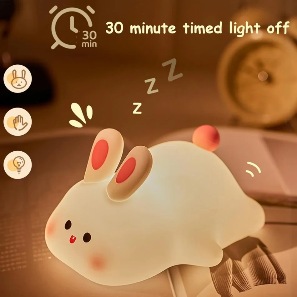 Adorable rabbit night lamp with 30-minute auto-off feature