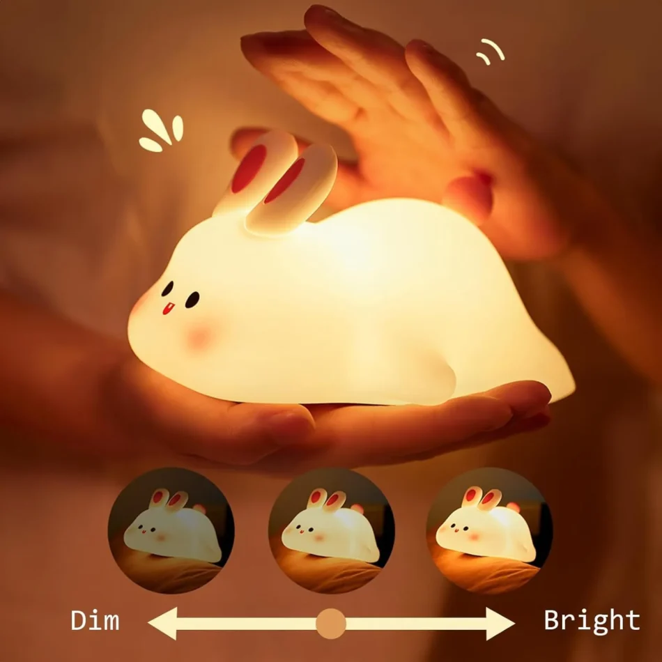 Rabbit silicone night lamp with adjustable brightness and sleep timer