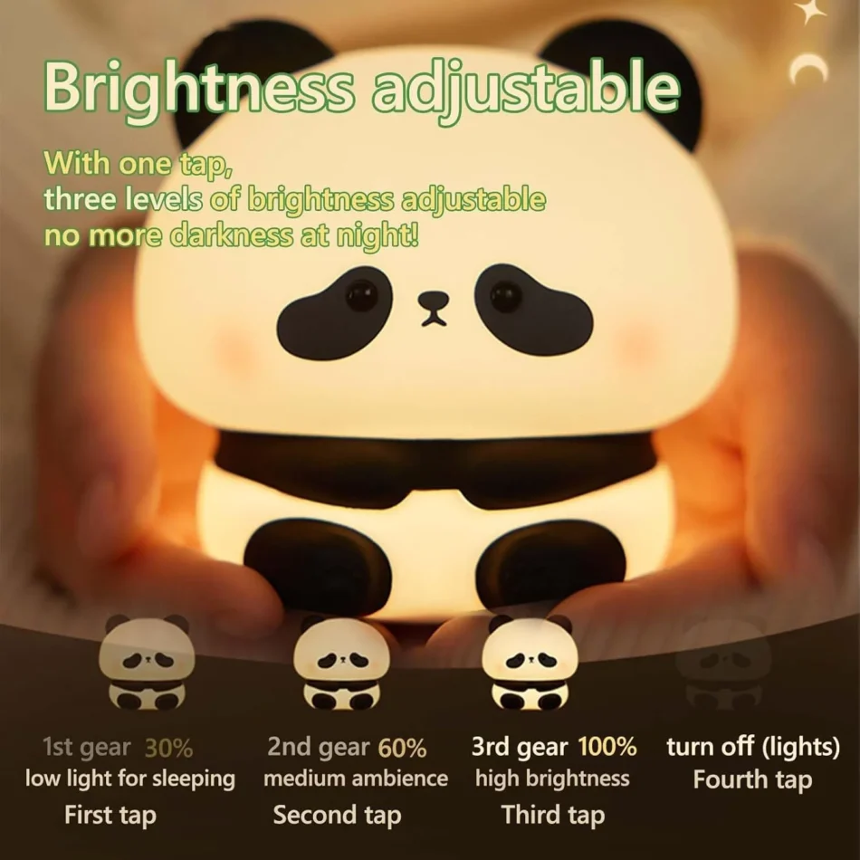 Features of Sitting Panda Night Lamp - Adjustable Brightness and Timer