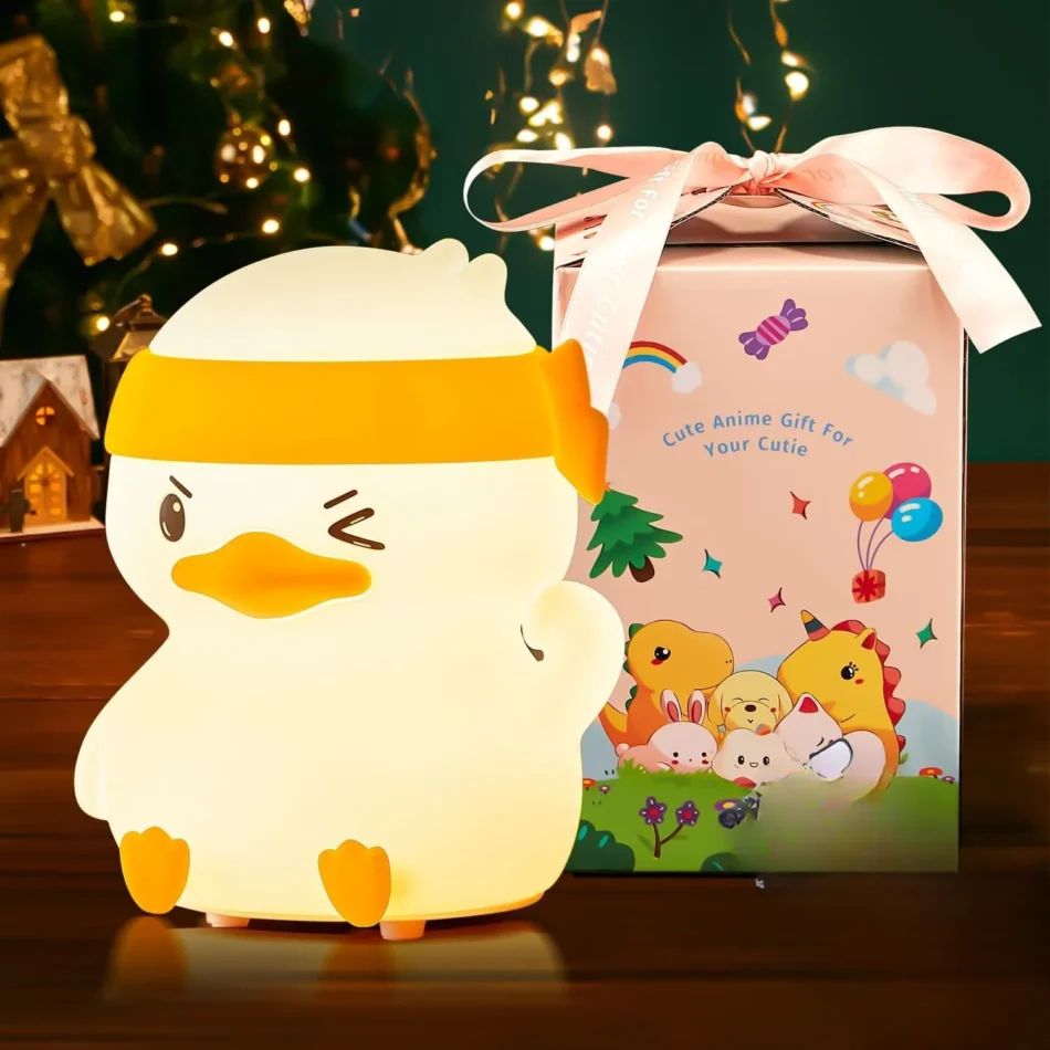 Rechargeable silicone duck night lamp, perfect for home decor and gifts.