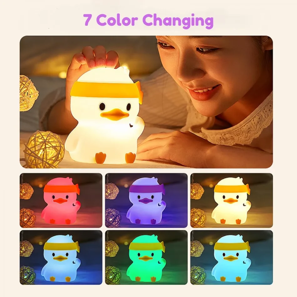Multicolor duck silicone night lamp with 7-color changing LED lights