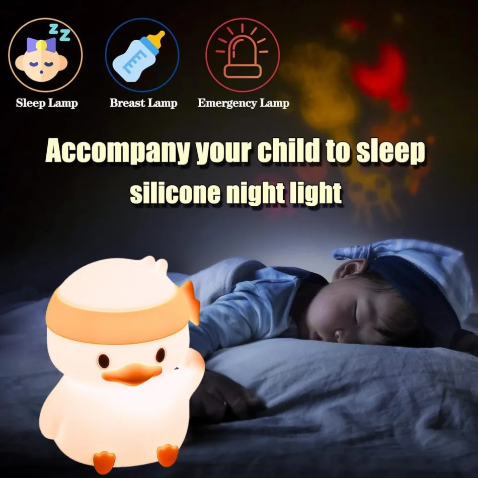 Soft duck night lamp used as a baby sleep light, breastfeeding lamp, and emergency light