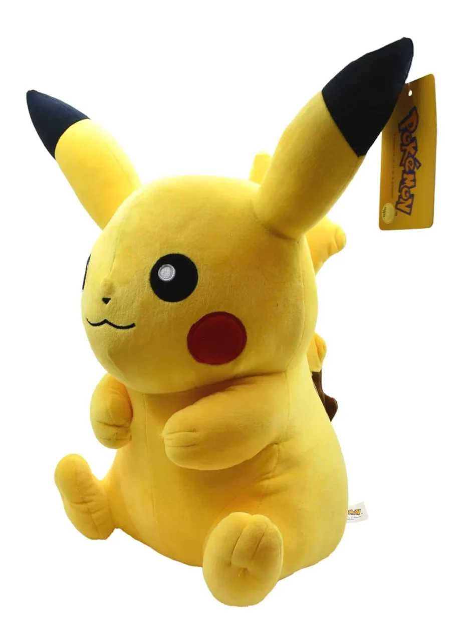 Side view of Pikachu Soft Plush Toy showing its rounded body and red cheeks